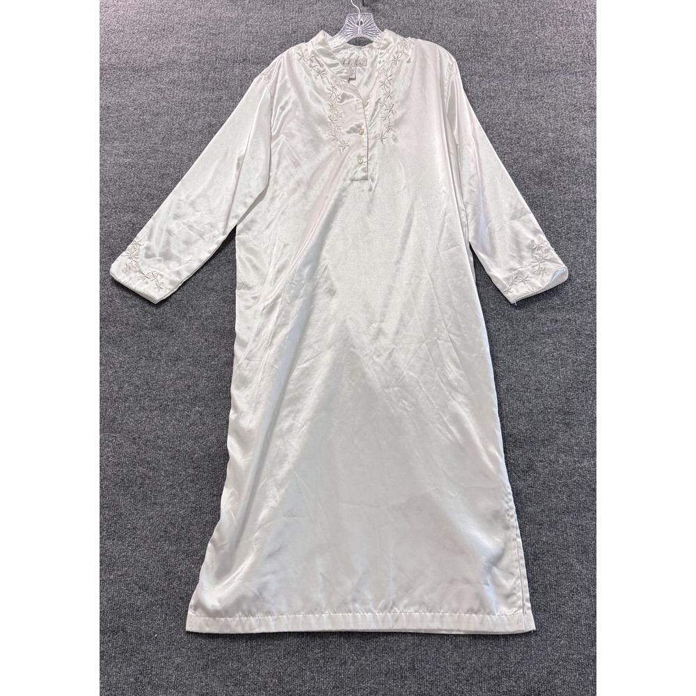 Caire's Rose Women's Sz M White Satin Maxi‎ Nightgown